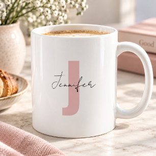 Custom Name Soft Rose Pink Initial Letter Stylish Coffee Mug