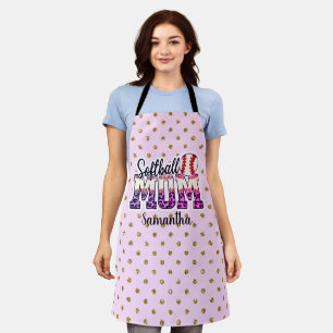 Custom Name Softball Mom   Pink and Gold Polka Dot Apron