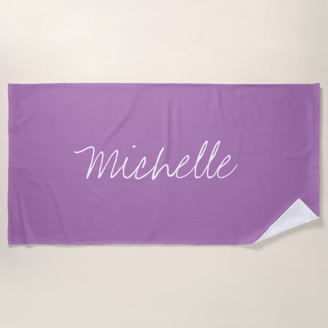 Custom Name Solid Lavender Purple Beach Towel (Front)