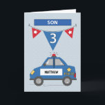 Custom Name Son 3rd Birthday Blue Police Car Card<br><div class="desc">Customise the cover of this card with your son's name just on the side of the police card. This will be great to greet him once he comes to celebrate his 3rd birthday very soon. Share with him a fun message that is sure to put a smile on his handsome...</div>