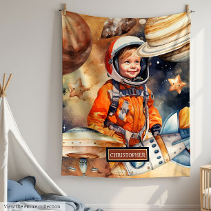 Custom Name Space Blanket Astronaut Planets Boys