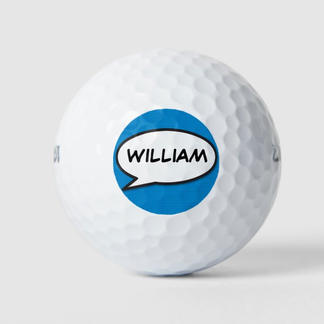 Custom Name Speech Bubble Fun Comic Book Golf Balls (Front)