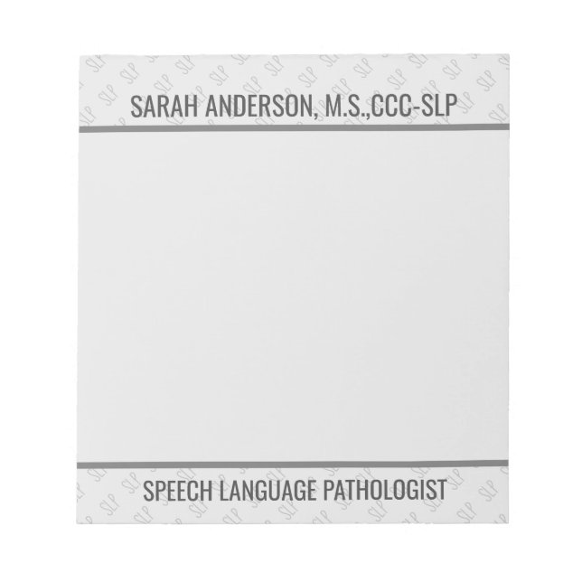 Custom Name Speech language Pathologist SLP  Notep Notepad (Front)