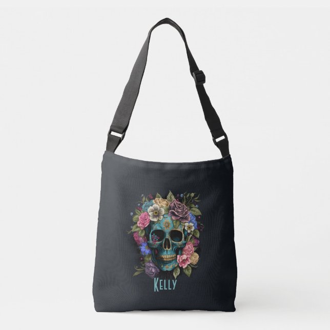 Custom Name Spooky Sugar Skull Crossbody Bag  (Front)