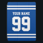 Custom name sports jersey number blue striped iPad pro cover<br><div class="desc">Custom name sports jersey number blue striped iPad Pro Cover (12.0 inch and other sizes). Custom Christmas or Birthday gift idea for friends, family, sport coach, instructor, trainer, football fan, basketball player, son , daughter, kids, boss, coworker, employee, class mate, personnel, staff etc. Blue and white colours. Personalised protection cases...</div>