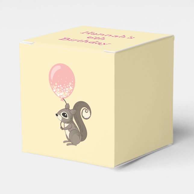 Custom Name Squirrel with Pink Balloon Favour Box (Front Side)
