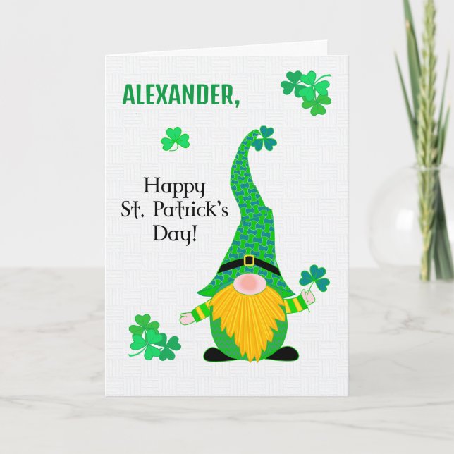 Custom Name St Patrick's Fun Leprechaun Card (Front)