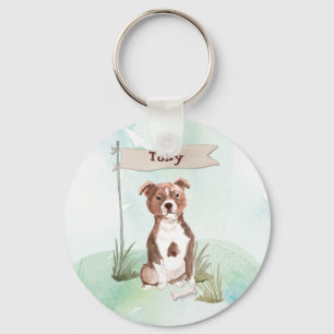 Custom Name Staffordshire Bull Terrier Pet Dog Key Ring