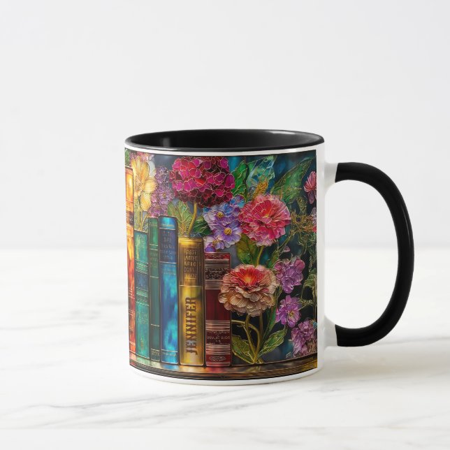 Custom Name Stained Glass Floral Book Lover Mug (Right)