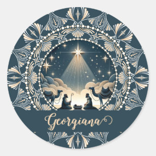 Custom Name Star of Wonder Nativity Dot Mandala Classic Round Sticker
