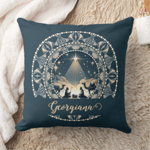 Custom Name Star of Wonder Nativity Dot Mandala Cushion