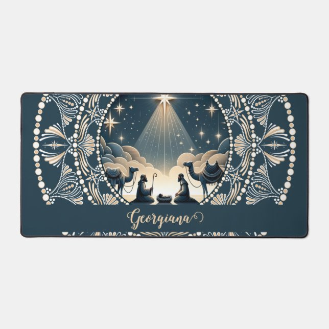 Custom Name Star of Wonder Nativity Dot Mandala Desk Mat (Front)