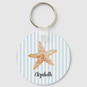 Custom Name Starfish Painting Stripe Key Ring