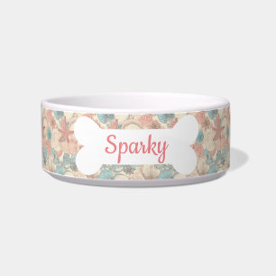 Custom Name Starfish Sea Shells Pet Dog Bowl