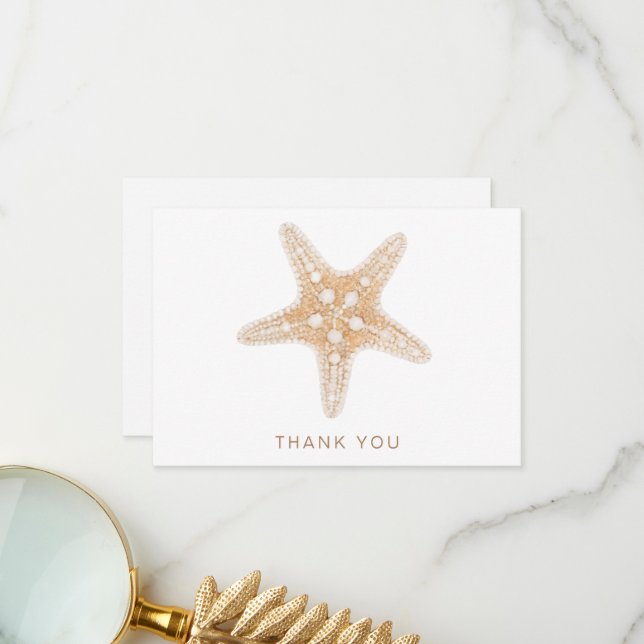 Custom Name Starfish White & Gold Thank You Card (Front/Back In Situ)