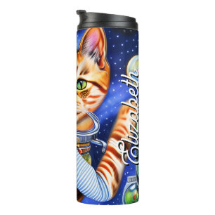 Custom Name Starry Night Retro Astronaut Cat Thermal Tumbler