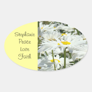 Custom name stickers Peace Love Faith Daisy Flower