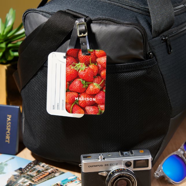 Custom Name Strawberries Luggage Tag (Front & Back)