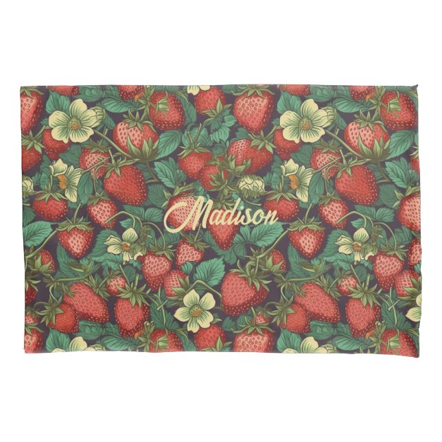 Custom Name Strawberry Pattern Pillowcase (Front)