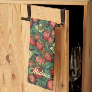 Custom Name Strawberry Pattern Tea Towel