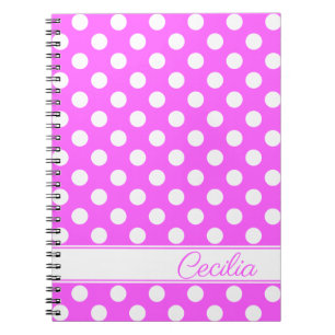 Custom Name, Striking Pink And White Dots Notebook