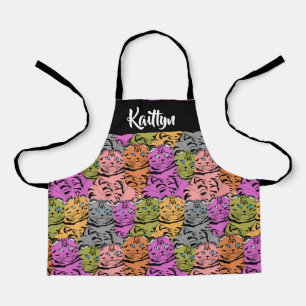Custom name stripe kitties apron