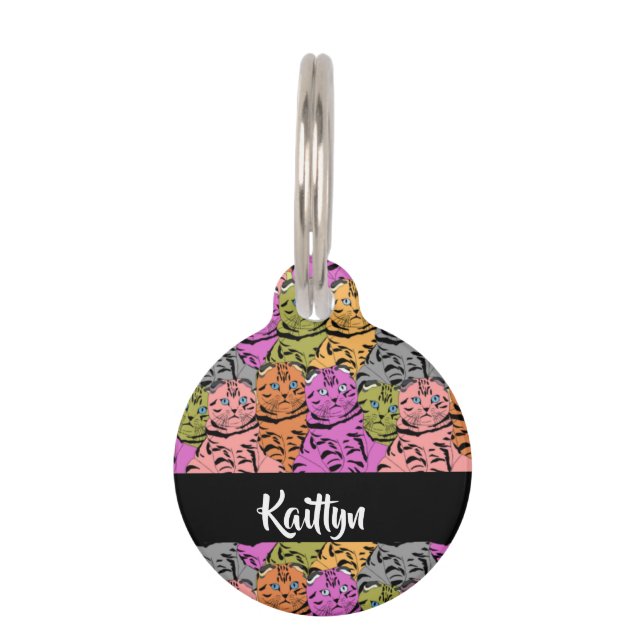 Custom name stripe kitties pet tag (Front)