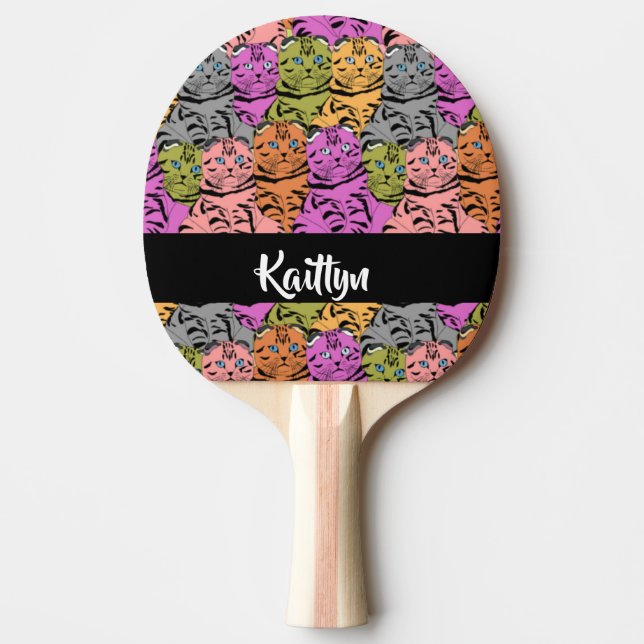 Custom name stripe kitties ping pong paddle (Front)