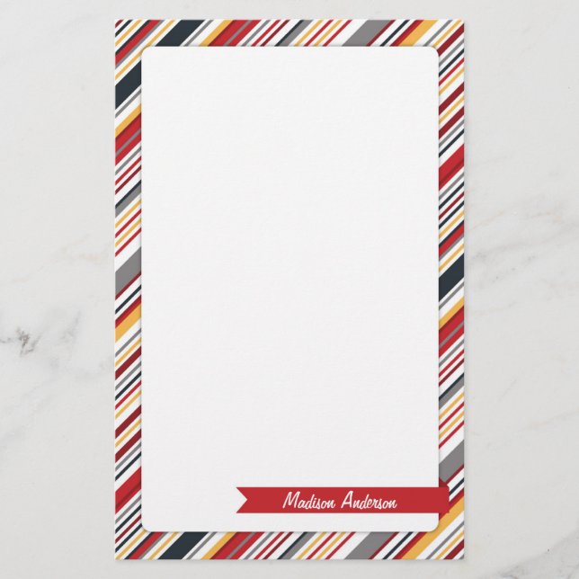 Custom Name Stripe Stationery Red (Front)