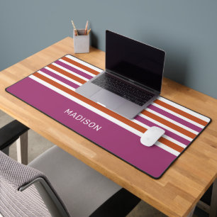 Custom Name Stripes Pattern Desk Mat