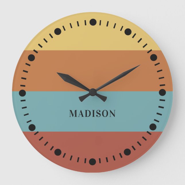 Custom Name Stripes Pattern Large Clock (Front)