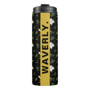 Custom Name Stylish Green White Floral Pattern Thermal Tumbler