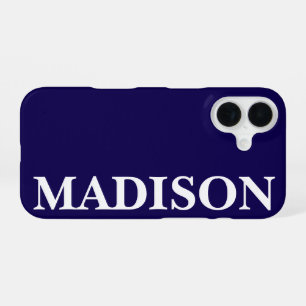 Custom Name Stylish Modern Minimal Dark Blue Colou iPhone 16 Case