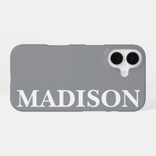 Custom Name Stylish Modern Minimal Dark Grey Colou iPhone 16 Case
