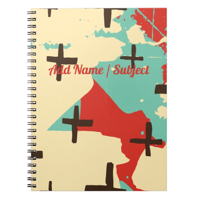 Custom Name/Subject Retro Abstract School Notebook (Front)