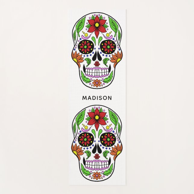 Custom Name Sugar Skull Yoga Mat (Front)
