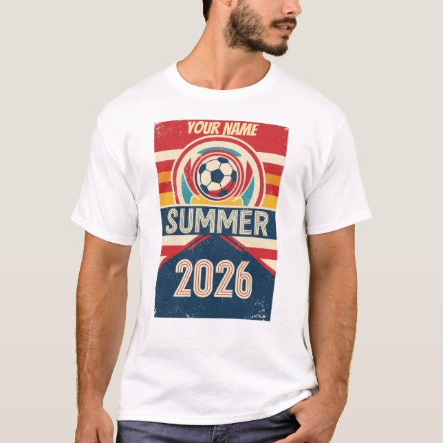 Custom Name Summer 2026 Soccer Fan Retro Tee (Front)