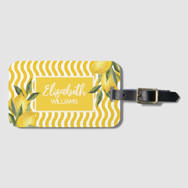 Custom Name Summer Mediterranean Lemon Luggage Tag (Front Horizontal)