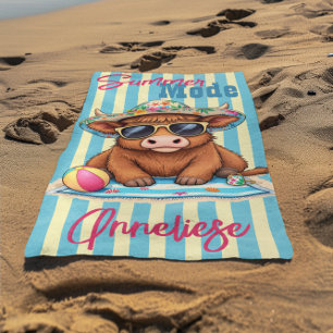 Custom Name "Summer Mode" Cute Vacation Design Beach Towel