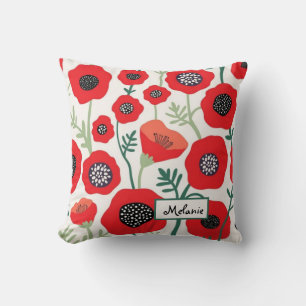 Custom name Summer poppy flowers botanical Cushion