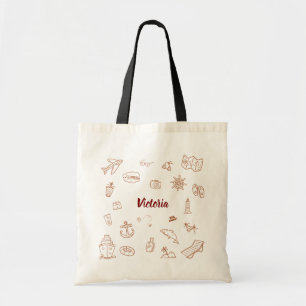 Custom Name Summer Vacation Doodle  Tote Bag