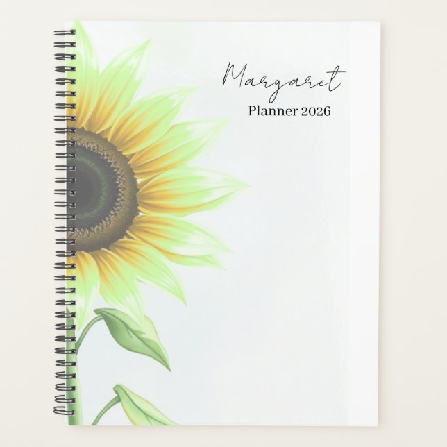 Custom Name Sunflower Floral Planner 2026 (Front)
