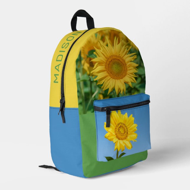 Custom Name Sunflower Printed Backpack (Back Corner Left)