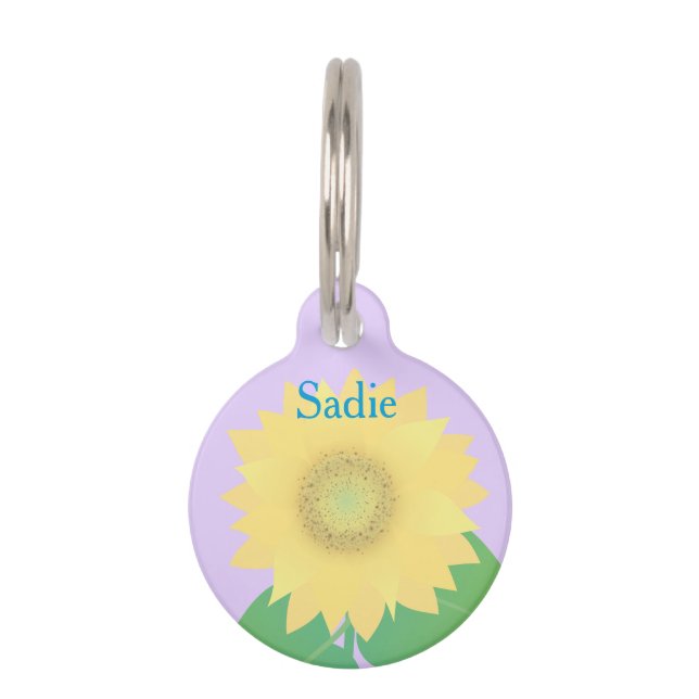 Custom Name, Sunflower Round Pet Dog ID Tag (Front)