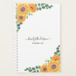 Custom Name Sunflowers Eucalyptus 2023 Planner<br><div class="desc">This floral Planner is decorated with watercolor yellow sunflowers and eucalyptus greenery.
You can personalise it by adding your name, monogram, and year.
Because we create our own artwork you won't find this exact image from other designers.
Original Watercolor © Michele Davies.</div>