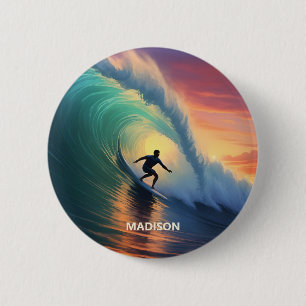 Custom Name Surfing 6 Cm Round Badge