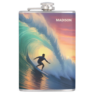 Custom Name Surfing Hip Flask