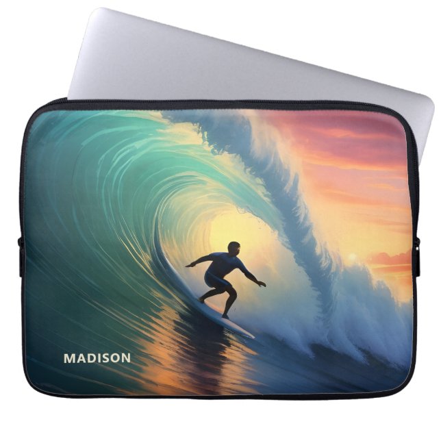 Custom Name Surfing Laptop Sleeve (Front)