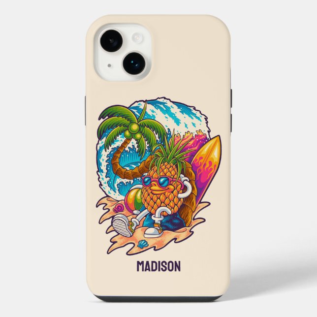 Custom Name Surfing Pineapple iPhone Case (Back)