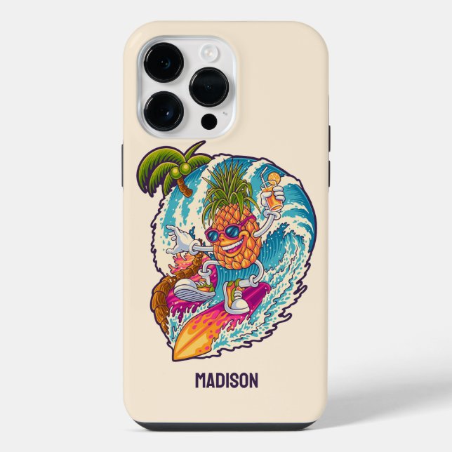 Custom Name Surfing Pineapple iPhone Case (Back)